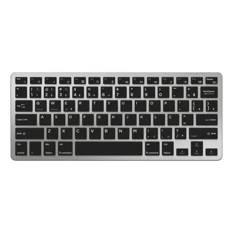 Teclado Bluetooth Multidispositivos Slim Abnt2 Preto Geonav Prata Português Brasil