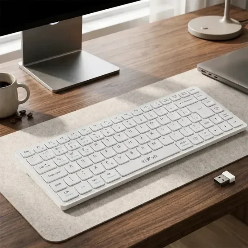 Teclado Sem Fio Bluetooth Abnt2 Inova Silencioso Recarregável Para Notebook Android E Windows, Branco Português Brasil