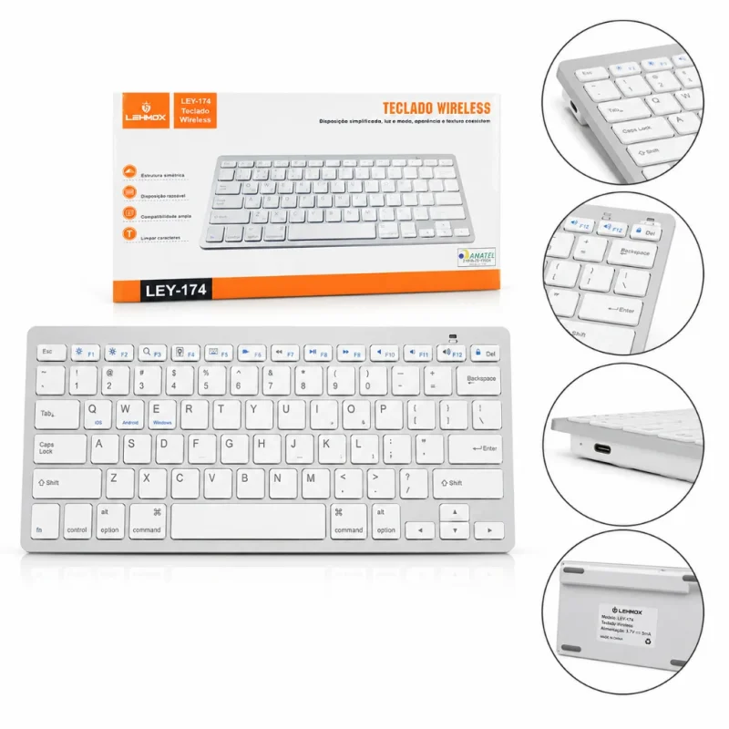 Teclado Wireless Bluetooth Lehmox Ergonômico Macio Portátil