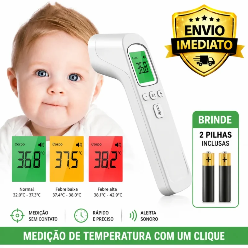 Termômetro Digital Infravermelho Sem Contato Testa LCD Medidor de Febre Adulto Bebê Infant...