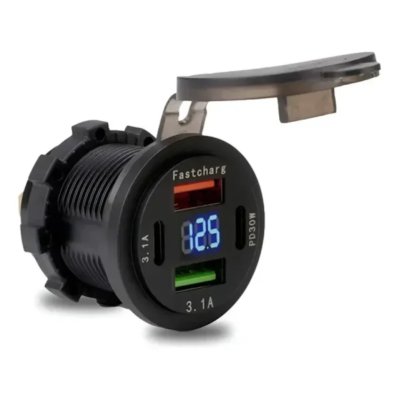 Tomada Carregador Veicular 4 Usb C Pd3.0 Voltimetro 12/24v