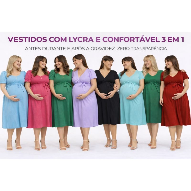 Vestido par Gestantes Grávidas Pós Parto Rodado Soltinho Moda Evangélica Plus Size Midi id...