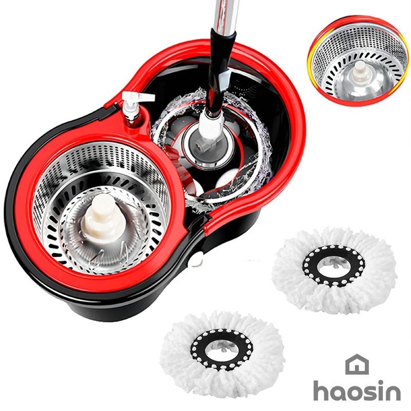 haosin Aço inoxidável Mop Giratório Esfregão Profissional 2 Refis Cesto Giratório cabo de...