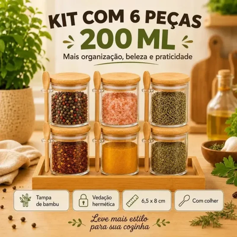 kit 6 potes vidro