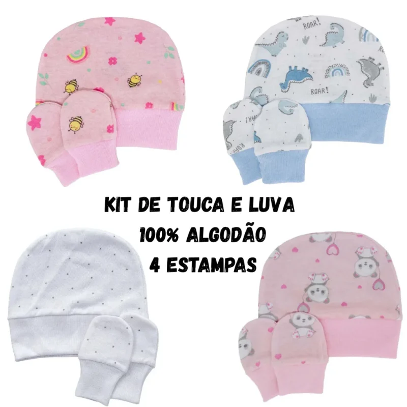 kit touca luvas bebê