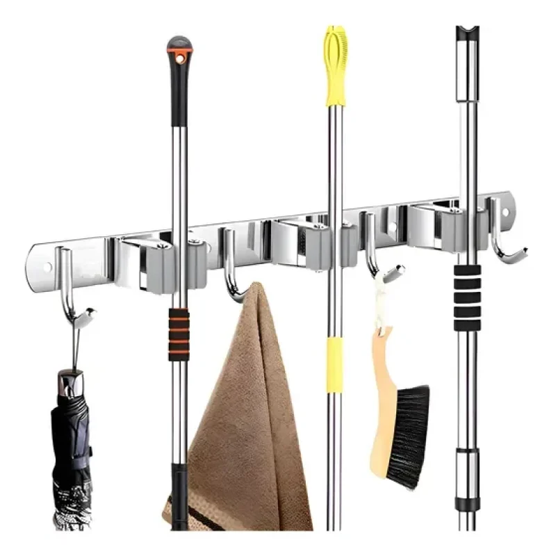 suporte vassoura inox parede